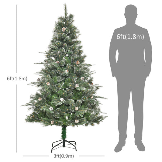 CA Local HOMCM 6 ft Artificial Christmas Snow Pine Tree Holiday Home Xmas Decoration With Automatic Open, Pinecone, Green
