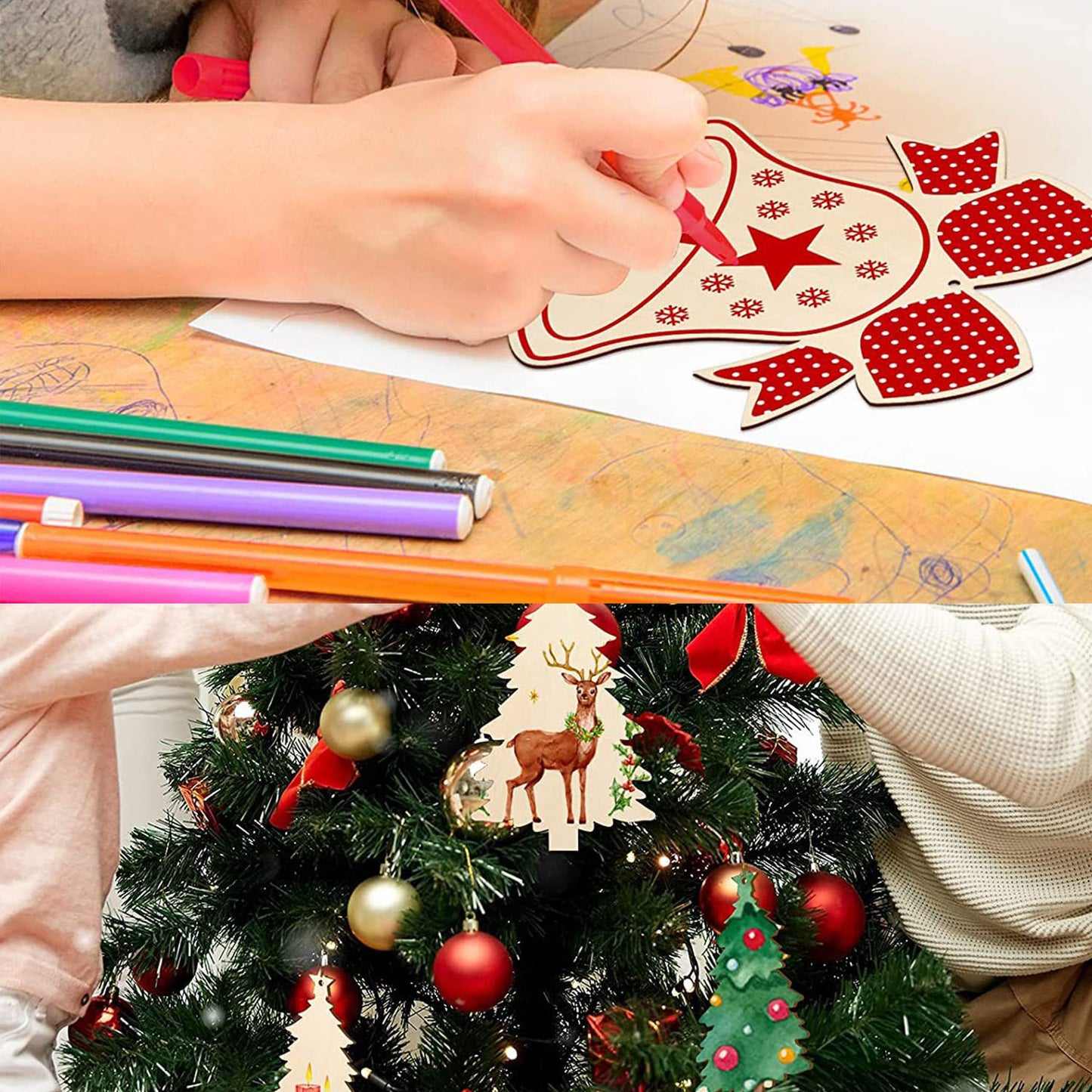 US Local 20 PCS,40 PCS Unfinished Paintable Blank Wooden Christmas Festival Decoration Ornaments 5 Designs Xmas Tree Hanging Wood Slices DIY Art Crafts For Christmas Party Decoration