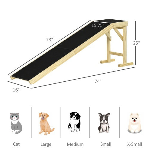 PawHut Dog Ramp For Bed, Pet Ramp For Dogs With Non-Slip Carpet And Top Platform, 74 X 16 X 25, Natural