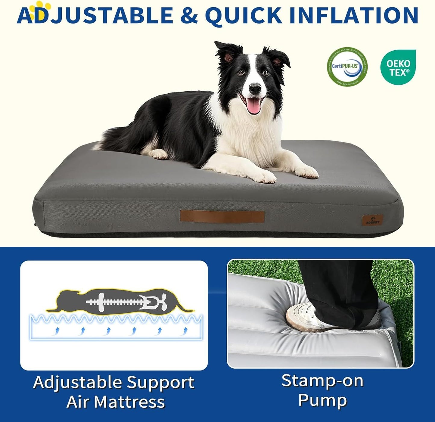 US Local Medium Dog Outdoor Removable And Washable Inflatable Waterproof And Non-slip Dog Bed Summer Pet Travel Mat