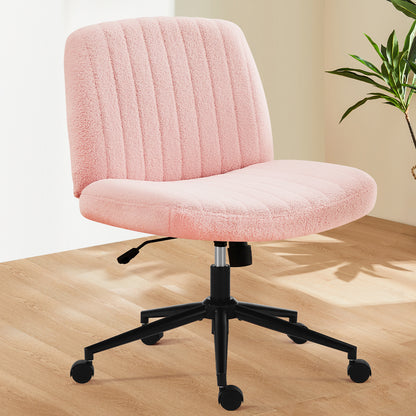 US Local Office Desk Vanity Chair Cross Legged Armless Swivel Fabric Height Adjustable Wide Seat With Replaceable Wheels-Fixed Base, Comfy Task Chair Padded