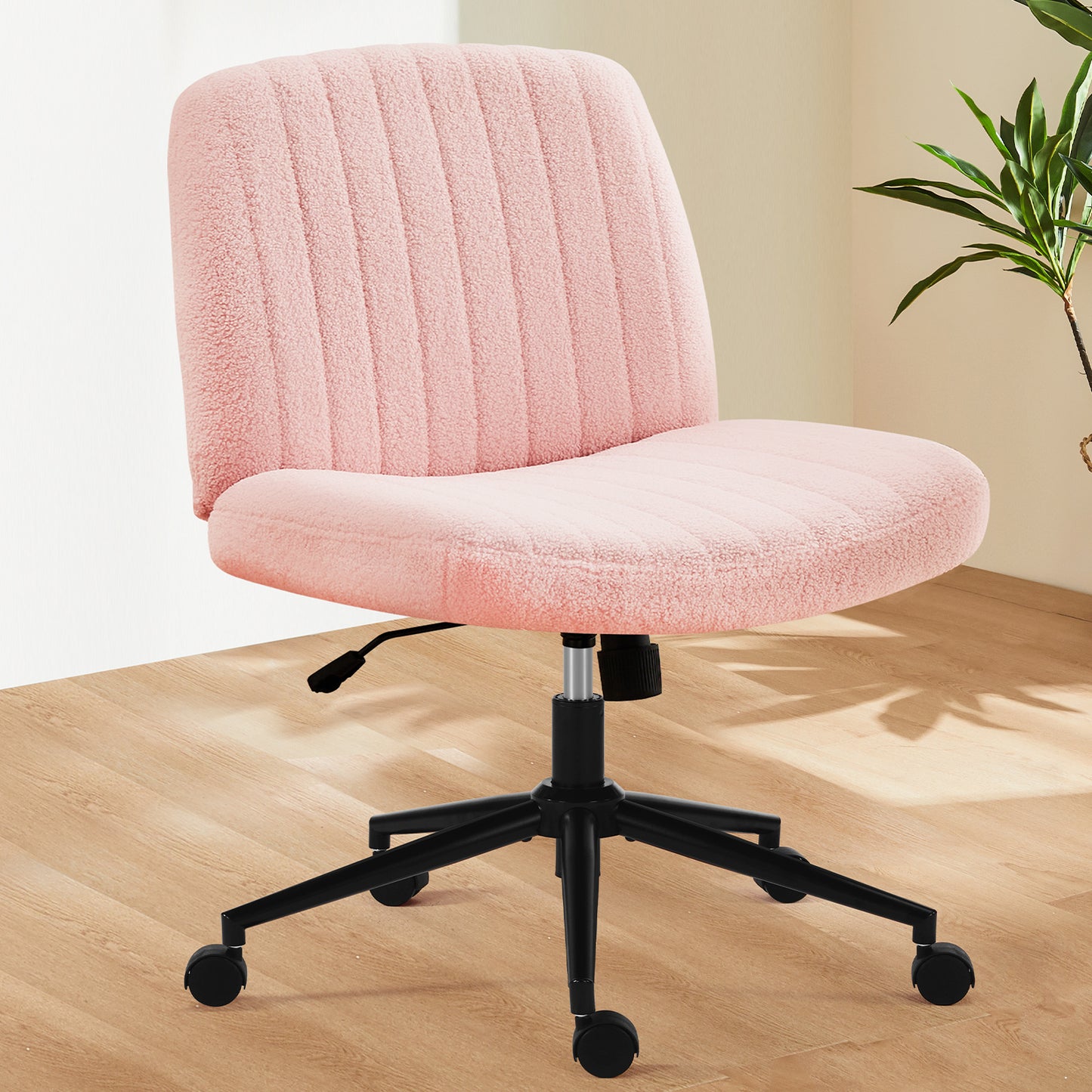 US Local Office Desk Vanity Chair Cross Legged Armless Swivel Fabric Height Adjustable Wide Seat With Replaceable Wheels-Fixed Base, Comfy Task Chair Padded