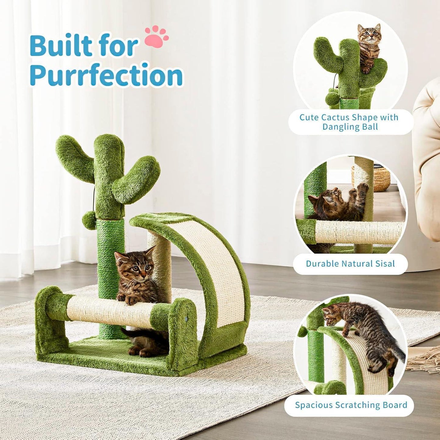 US Local Cactus Shape Natural Sisal Rope Easy To Assemble Green Cat Scratching Post