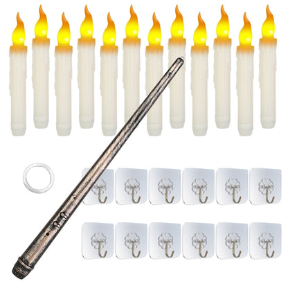 US Local 12Pcs Flameless Floating Candles LED Magic Hanging Candle Light Battery Operated Flickering Warm Light Window Candle With Magic Wand Remote For Halloween Christmas Party