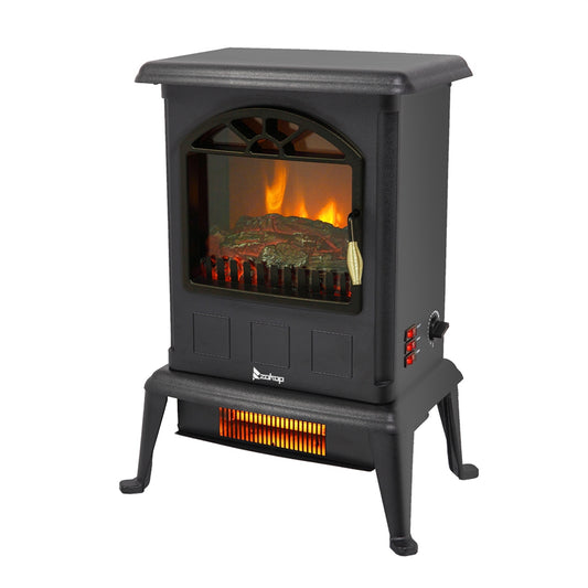 US Local 1500w Vertical Fireplace Machinery Fake Firewood Single Color 2 Quartz Tubes Black