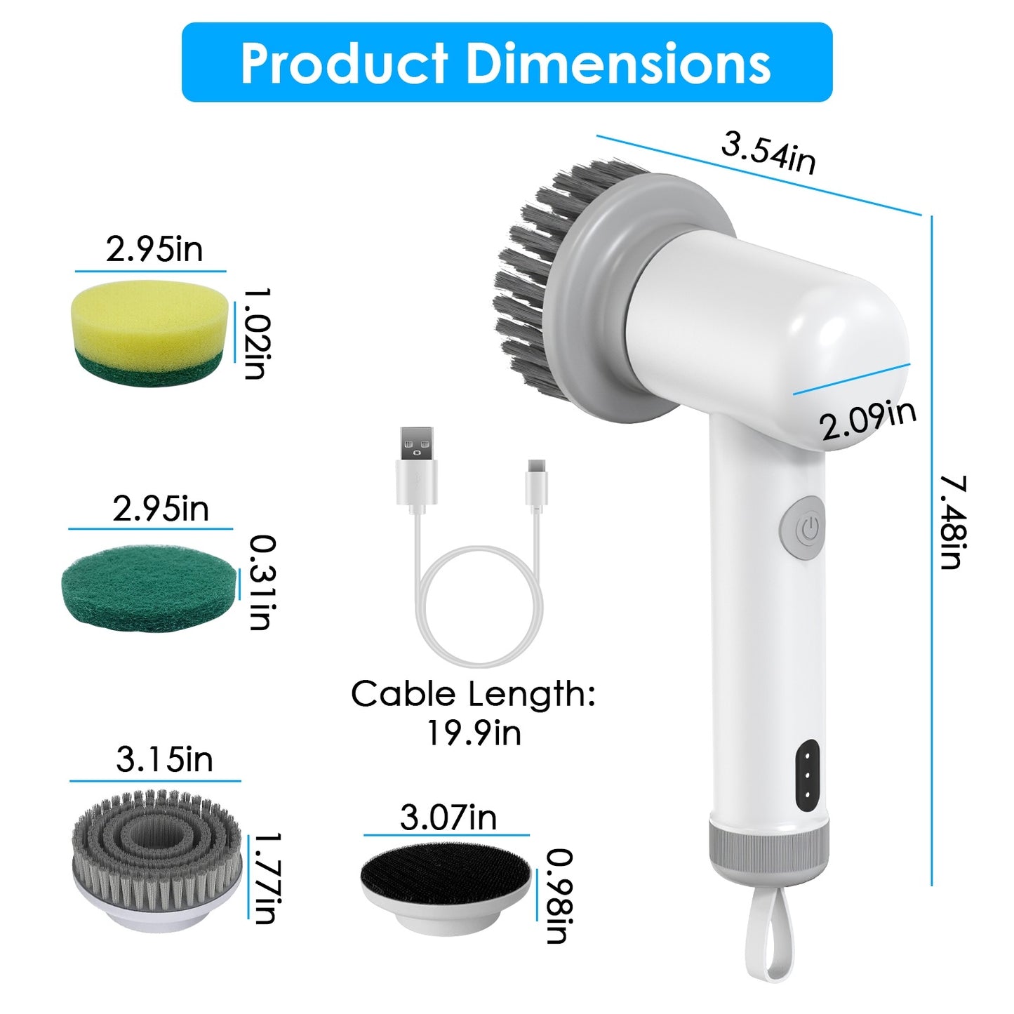 US Local 1Set Electric Handheld Spin Scrubber Cordless Cleaning Brush With 2 Rotating Speeds 3 Cleaning Brushes Rechargeable Shower Scrubber For Kitchen Dish Bathtub Sink Tile