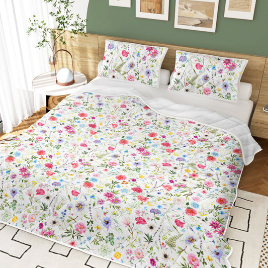 US Local Red Floral Quilt 3 Pieces Microfiber Quilt Sets Lightweight Bedspreads Botanical Coverlets Quilt Bedding Set All Season Quilts Twin Full Queen King Size