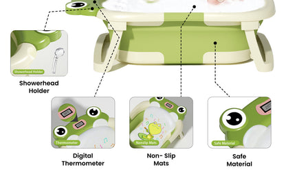 US Local Collapsible Baby Bathtub , Foldable Baby Bath Tub With Soft Floating Cushion & Thermometer , Collapsible Portable Travel Baby Bath Tub With NoSlip Feets, Gray