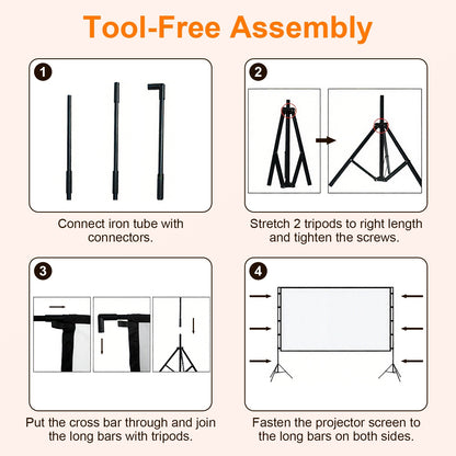 US Local 1Pc 120inch Or 100inch Projector Screen With Stand 16 9 4K HD Rear Front Wrinkle Free Portable And Foldable Movie Screen With Carry Bag For Indoor Outdoor Home Theater Backyard Cinema