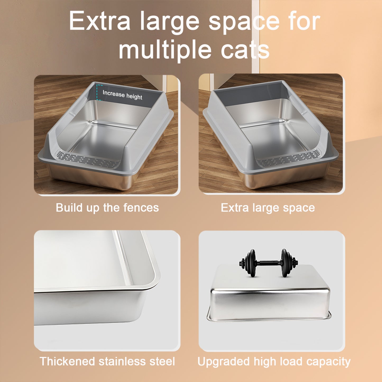 US Local Oversized Stainless Steel Litter Box, Semi-enclosed Splash-proof And Leak-proof Design, Removable Lid, Suitable For Big Cats, And More