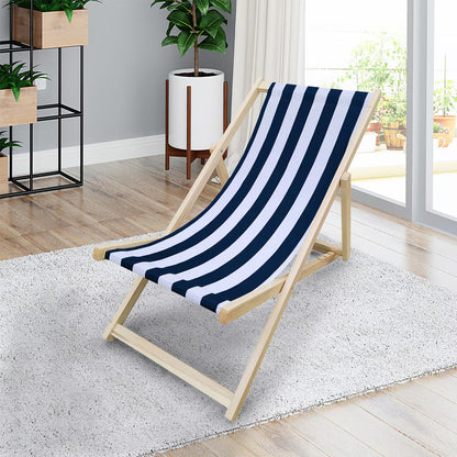 US Local Populus Wood Sling Chair Blue Stripe Broad Blue Stripe Dark Blue Folding Chaise Lounge Chair