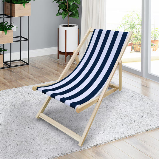 US Local Populus Wood Sling Chair Blue Stripe Broad Blue Stripe Dark Blue Folding Chaise Lounge Chair