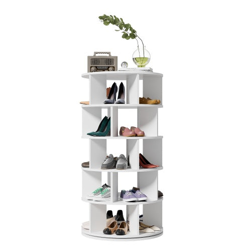 UK Local Shoe Rack, Rotatable Angle, White Round, 5 Tiers, Height 115 Cm, Width 60 Cm