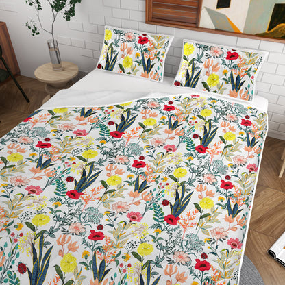 US Local Floral Quilt 3 Pieces Microfiber Quilt Sets Lightweight Bedspreads Botanical Coverlets Quilt Bedding Set All Season Quilts