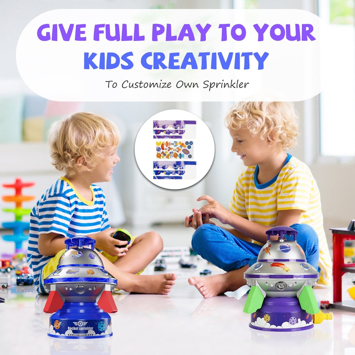 US Local 1Set UFO Water Sprinkler Outdoor Summer Rocket Toy With Colorful LED Lights 360Degree Spinning 1.64FT To 6.56FT Adjustable Height Birthday Summer Gift For Girls Boys Aged 3 Years Old