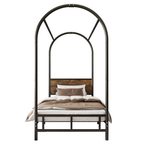 UK Local Metal Bed, 3FT Single Bed 90x190cm, Durable And Sturdy, Canopy Twin Bed, Iron Bed For Adults  Teenagers, Blackwood Color Bed Frame Only, Drape Not Included