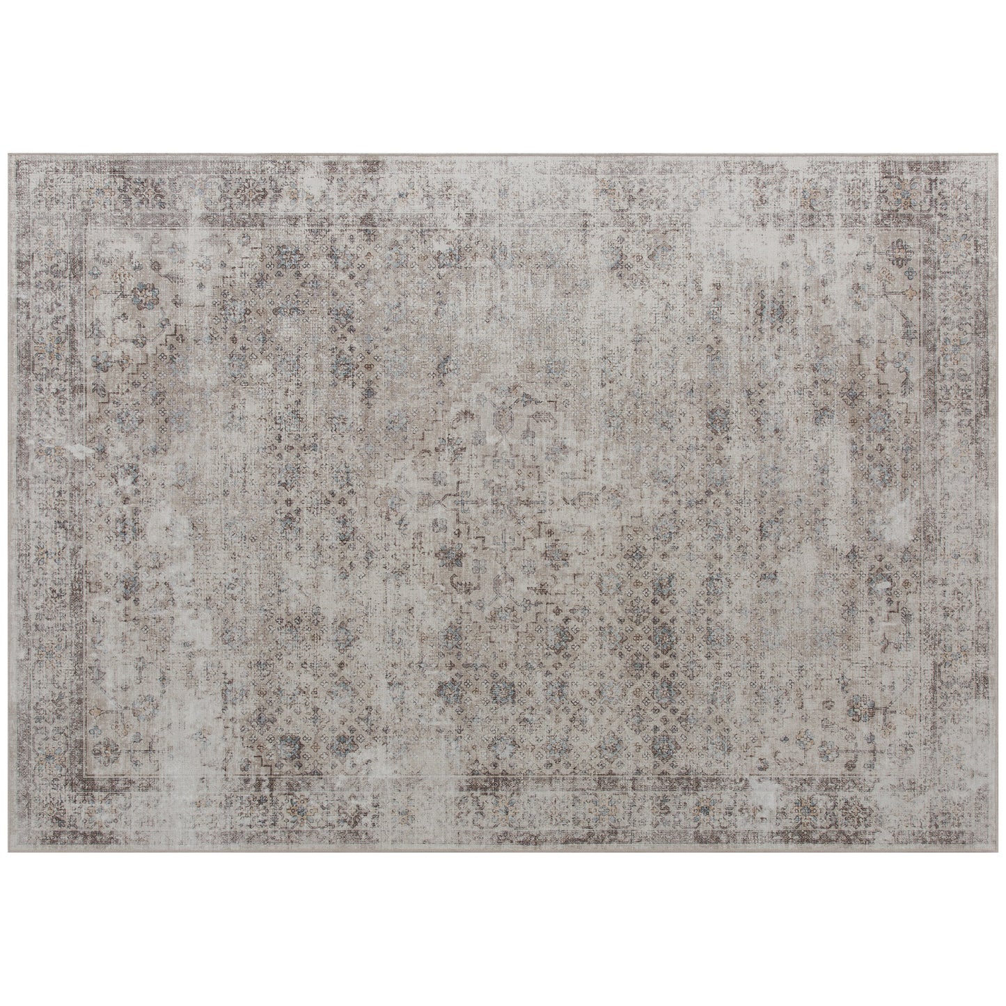 US Local Machine Washable Area Rug 5x7, Non-Slip Traditional Floor Carpet For Living Room, Bedroom, Light Mixed-Brown