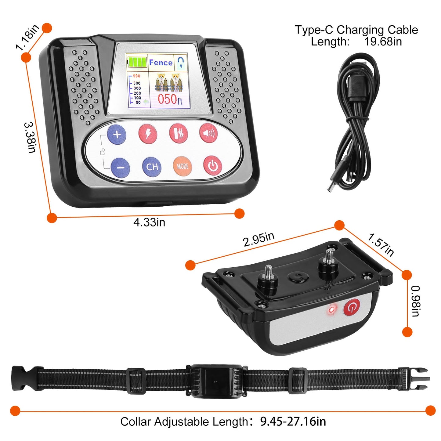US Local 1Set 990FT Range Dog Wireless Fence Remote Training Collar IPX6 Waterproof Receiver With 0-9 Levels Beep Vibration Shock Mode 4 Channels Rechargeable Transmitter System