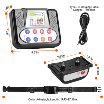 US Local 1Set 990FT Range Dog Wireless Fence Remote Training Collar IPX6 Waterproof Receiver With 0-9 Levels Beep Vibration Shock Mode 4 Channels Rechargeable Transmitter System