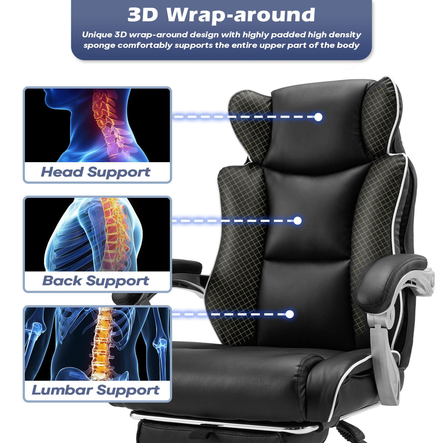 US Local Office Desk Chair With Foot Rest Tall And Big 300LB
