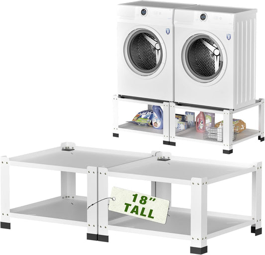 US Local Laundry Pedestal 18 In Height, Washer And Dryer Pedestals With Storage Shelf, 700lbs Weight Capacity Washing Machine Stands For Most Washers And Dryers, Assembly Required, White, 2 Pack