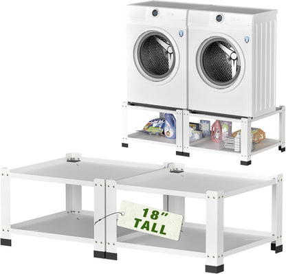 US Local Laundry Pedestal 18 In Height, Washer And Dryer Pedestals With Storage Shelf, 700lbs Weight Capacity Washing Machine Stands For Most Washers And Dryers, Assembly Required, White, 2 Pack
