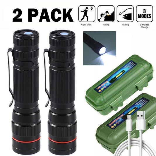 UK Local LED Military Flashlight USB Rechargeable Tactical Zoom Torch Most Powerful Mini Pen Light