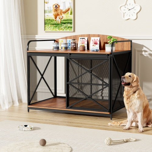 US Local 42.8 Heavy Duty Large Dog Crate Furniture For Large Medium Dog, Farmhouse Wooden Dog Kennel Indoor End Table, Decorative Pet House For Large Dogs