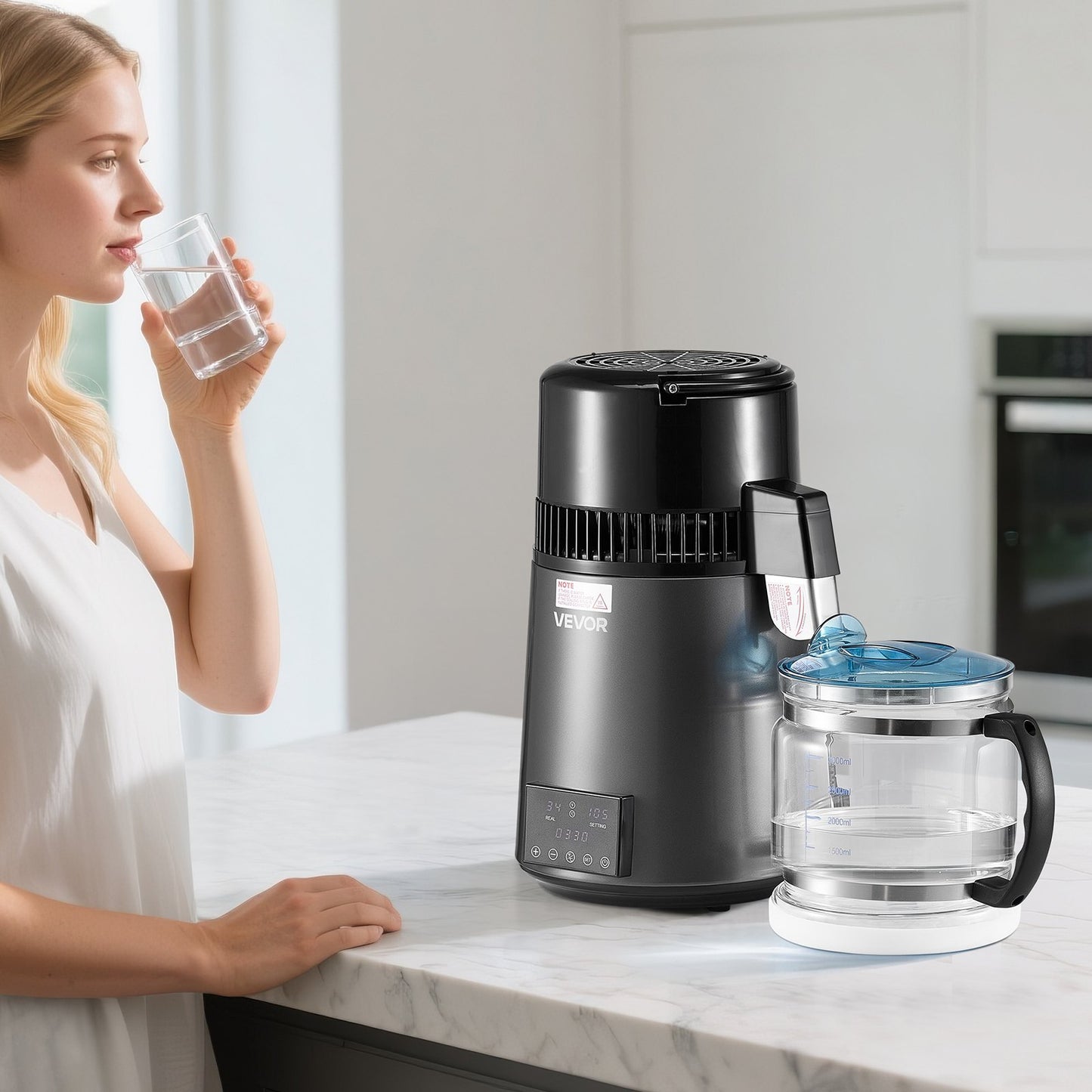 US Local 4L Water Distiller Home Countertop Purifier Machine 1750W Stainless Steel Glass