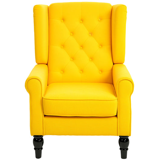 US Local Wingback Accent Chair For Living Room, Button-Tufted Lounge Chair With Round Armrests And Wood Legs, Yellow