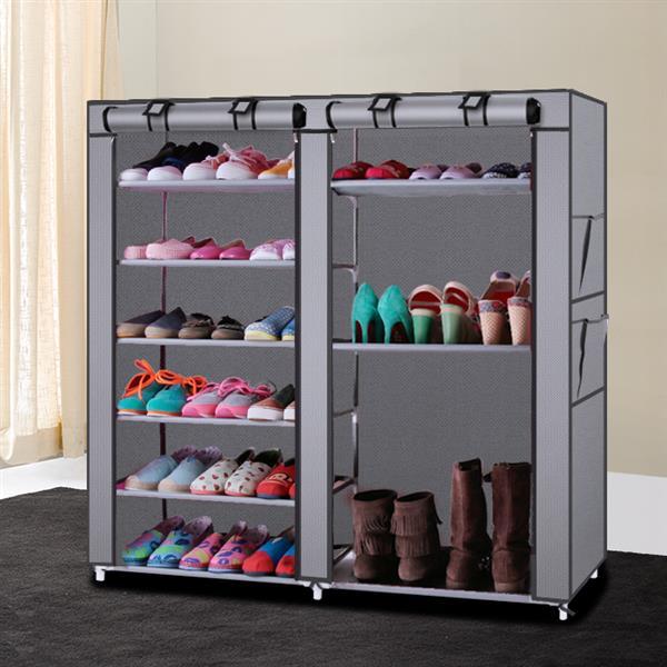 US Local 6-story Double Row 12 Grid Non-woven Fabric Shoe Cabinet Gray
