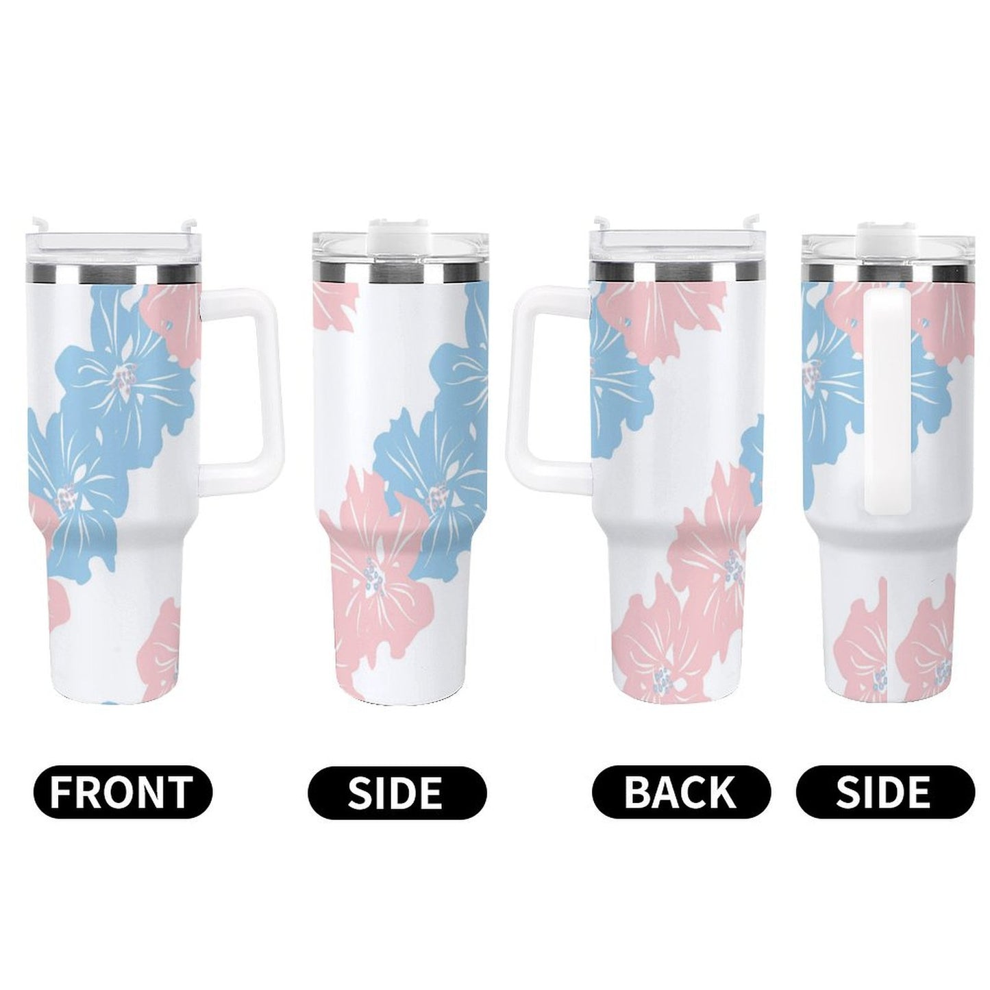 PHDT00423 POD US Local Tumbler 40 oz Large Capacity Car Cup Pink Flowers, Blue Flowers, Fresh