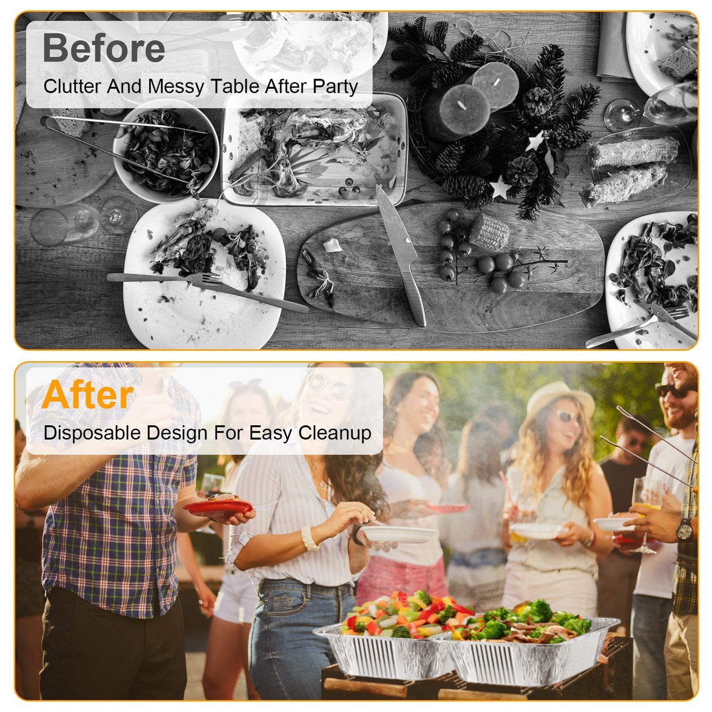 US Local 36Pcs Disposable Chafing Dish Buffet Set Food Warmers For Party Buffet Server Catering Supplies With Covers Utensils Half Size Food Pans For Parties Events BBQ Catering