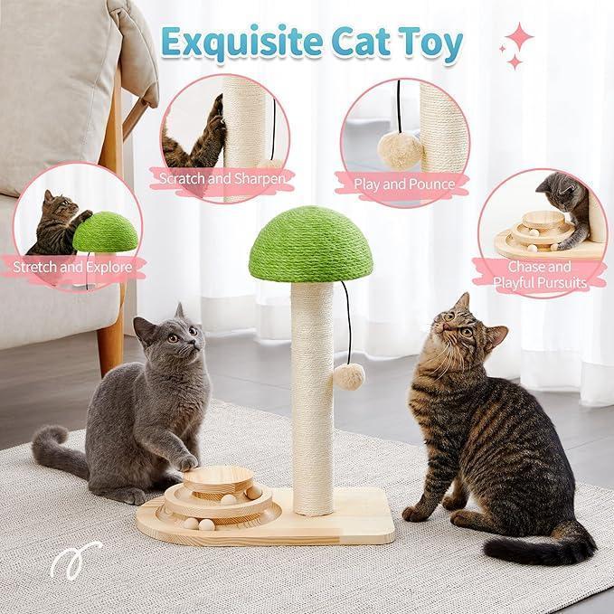 US Local Mushroom Sisal Rope 2 In 1 Wooden Interactive Ball Track Ball Cat Scratching Post Cat Scratching Board
