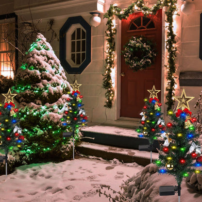 US Local 4Packs Solar Christmas Tree Lights Xmas Garden Decorations Tree Stake Lamp 20LEDs Solar Decor Light With Constant And Flashing Mode For Pathway Yard Patio Landscape