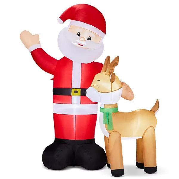 US Local 6.3 FT Lighted Christmas Inflatable Decoration, Inflatable Santa And Reindeer, Funny Blow Up Yard Decorations With Built-in LED Lights For Holiday Party Front Yard Lawn Garden Decor