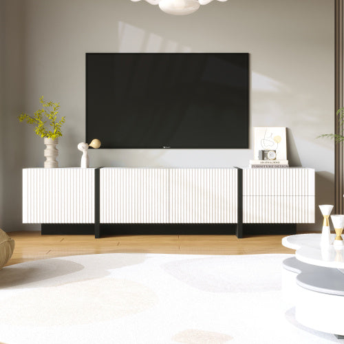 UK Local 190 Cm TV Cabinet With 3 Doors, 2 Drawers, Black And White