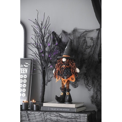 8.3x5x24 Fabric Standing Gnome W Orange Banner  Spring Body, For Halloween Decor