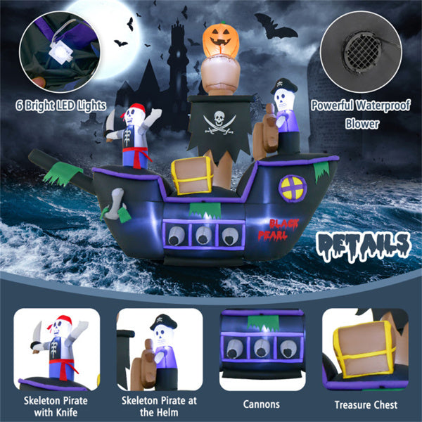 US Local 7 foot inflatable Halloween pirate boat with LED light blower