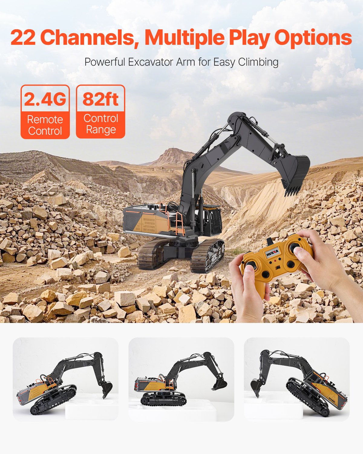 US Local Remote Control Excavator Toy 22 Channel 1:14 Scale RC Excavator Digger For Kids