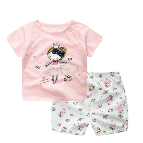 US Local Cartoon Clothing Baby Boy Summer Clothes T-shirt Baby Girl Casual Clothing Sets