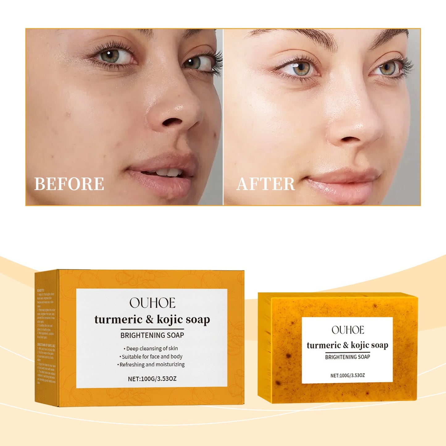 US Local Lemon Turmeric Brightening Soap Gently Cleanses The Skin, Moisturizes, Hydrates And Replenishes Water. It Is A Facial And Body Care Soap