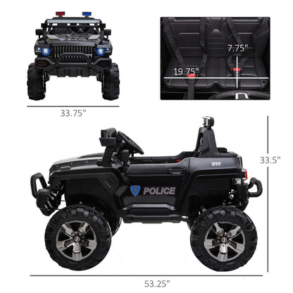 US Local 12V Electric Police Ride-on Toy For Kids LED Lights MP3 Parental Remote Black
