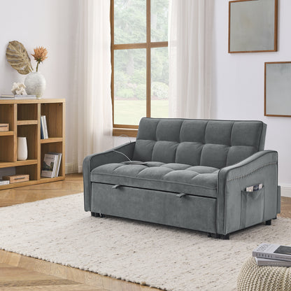 US Local Loveseat Sofa Bed Pull-out, Adjustable Back, Arm Pockets, TypeC & USB Charging