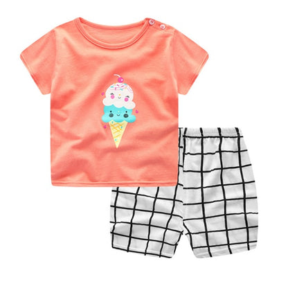 US Local Cartoon Clothing Baby Boy Summer Clothes T-shirt Baby Girl Casual Clothing Sets