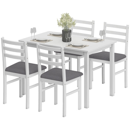 US Local 5-Piece Small Kitchen Table Set For 4, Farmhouse Dining Table Set With Upholstered Chairs And Rubber Wood Legs, White