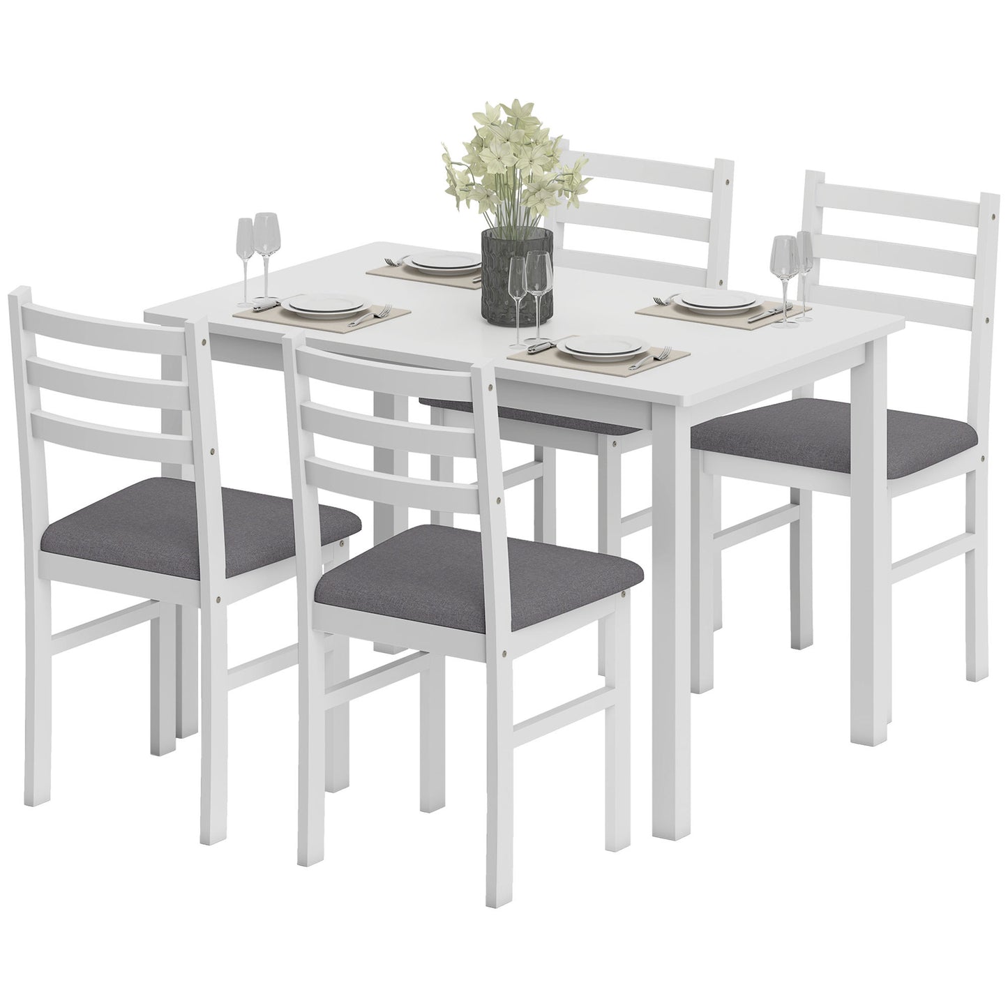 US Local 5-Piece Small Kitchen Table Set For 4, Farmhouse Dining Table Set With Upholstered Chairs And Rubber Wood Legs, White