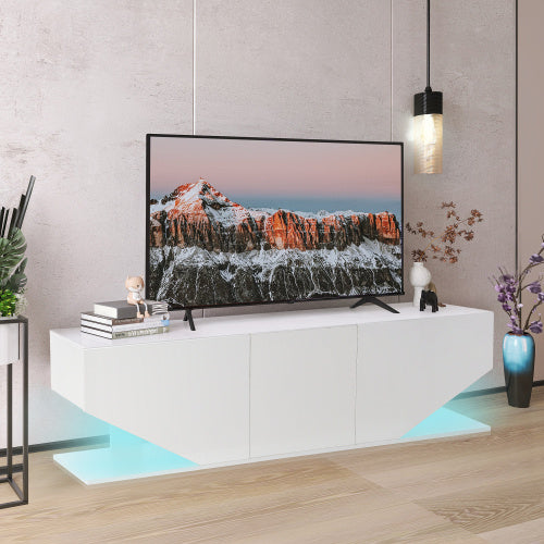 UK Local Entertainment Center LED TV Stand TV Cabinet With LED Lights, 3 Storage Cabinet And 2 Open Shelves High Gloss Entertainment Center Media Console Table Storage Desk For For 65 Inch TV