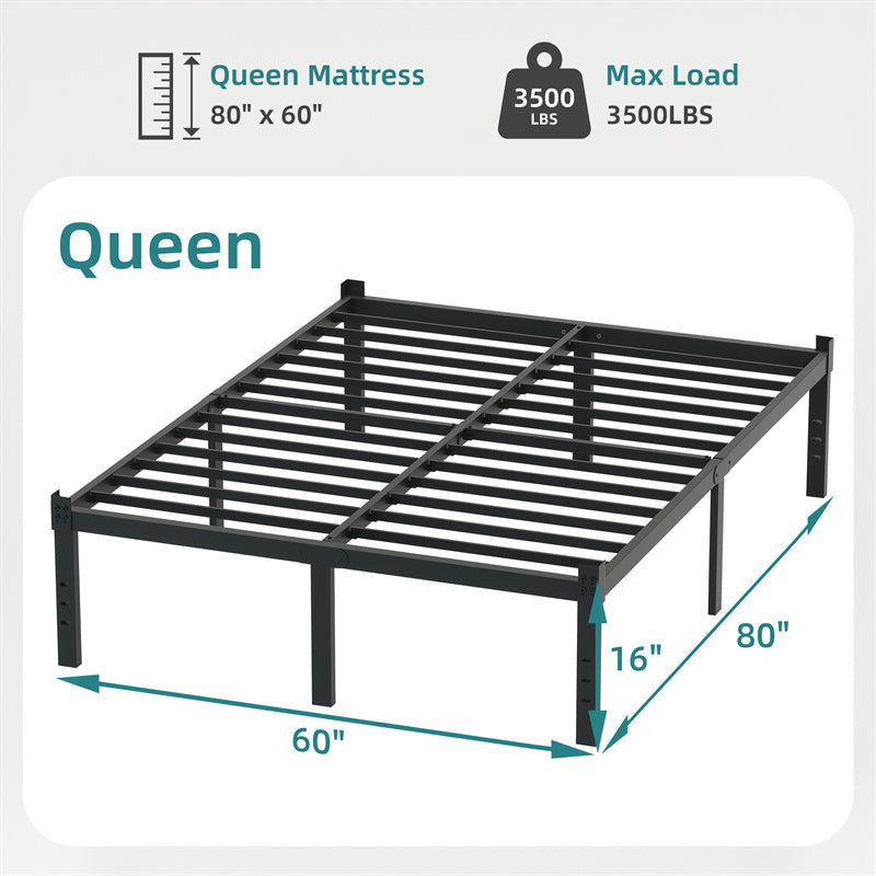 US Local Classic Iron Bed Frame Mattress Under Bed Storage No Box Spring Needed Singe Full Queen King Size Black