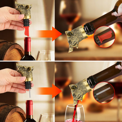 US Local Wild Boar Head Wine Pourer - Vacuum Sealing, Wine Spout, Stopper For Cocktails, Whiskey, Wine Bottles, Perfect Gift For Any Occasion